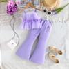 Girls' Fashion Set: Summer Children's Solid-Color Tank Top with Tulle + Flared Pants Set