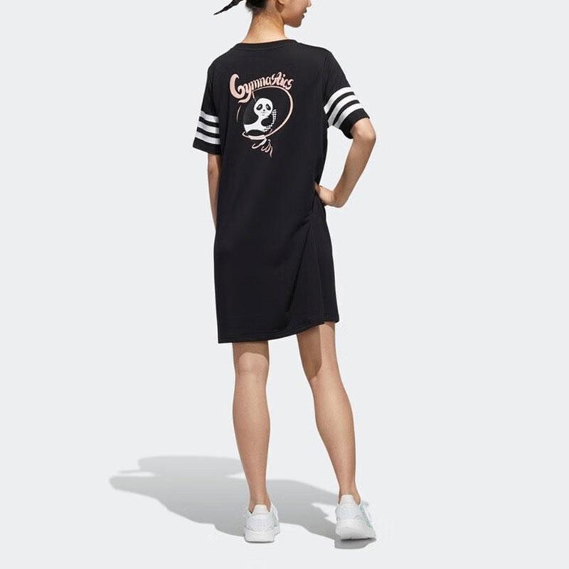 Adidas Neo Pnda Dress Fun Panda Print Striped Breathable Short Sleeve Dress Women Dress Black GK1557