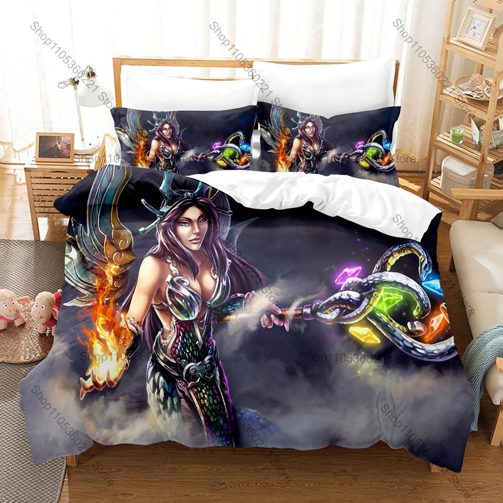 Video Game Smite Bedding Set, Duvet Cover & 2 Pillowcases, Mythology Character Pattern Breathable Fabric All Season Use