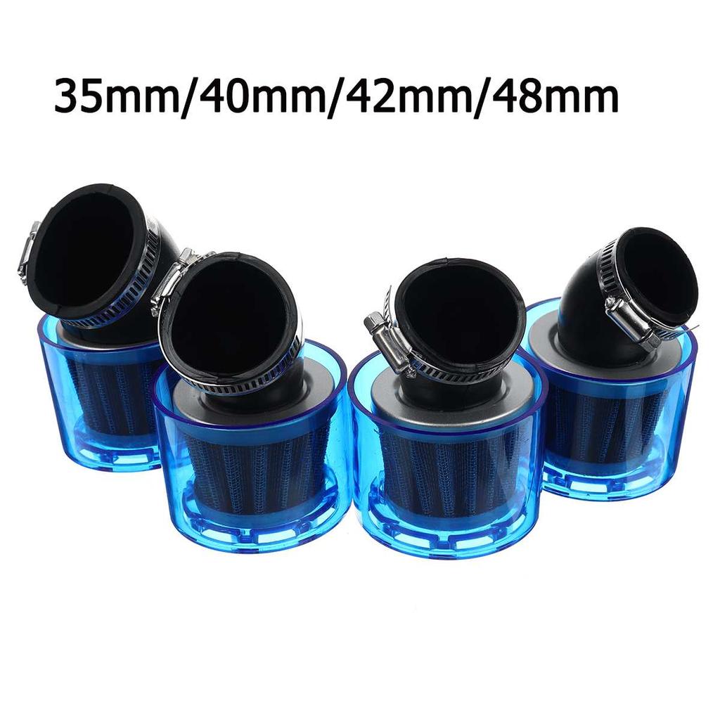 Filtro de aire para motocicleta con cuello en forma de codo de 35/40/42/45/48 mm, apto para vehículos todo terreno de 125 cc a 250 cc, a prueba de salpicaduras, color azul