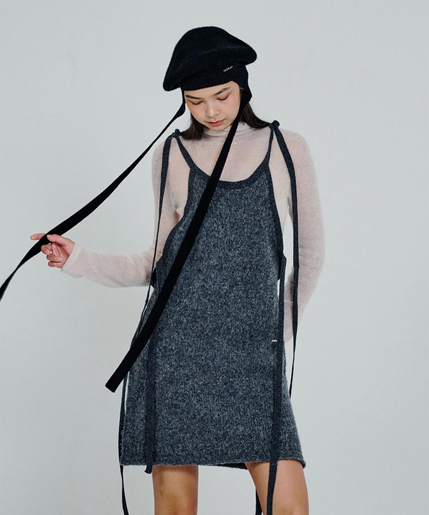 Deoaeteus Strap Detail Knit Mini Dress_Grey