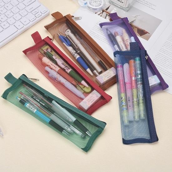 2PCS Pencil Case, with Zipper Large Opening, Transparent Mesh Fabric Organizer, Lightweight Storage Bag for School Office Travel