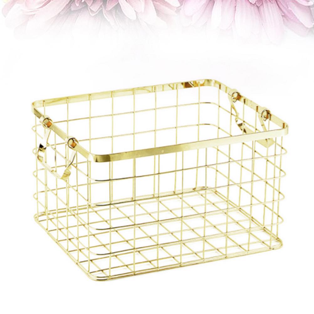 1pc Iron Storage Basket Multifunction Foldable Iron Basket Laundry Organizer Metal Basket Household Solution Kitchen Bedroom Use