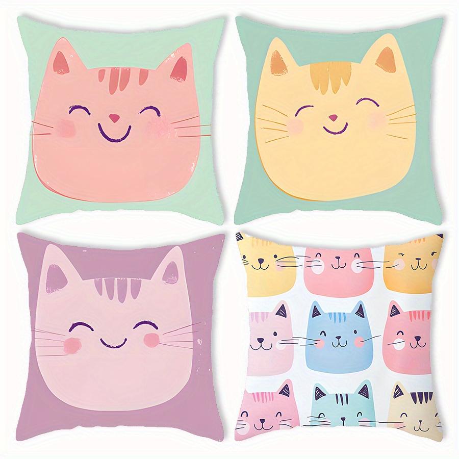 4pcs Cute Cartoon Cat Theme Digital Printing Pillow Cover Short Plush Suitable Living Rooms Bedrooms Sofas Throw Cushion Cover