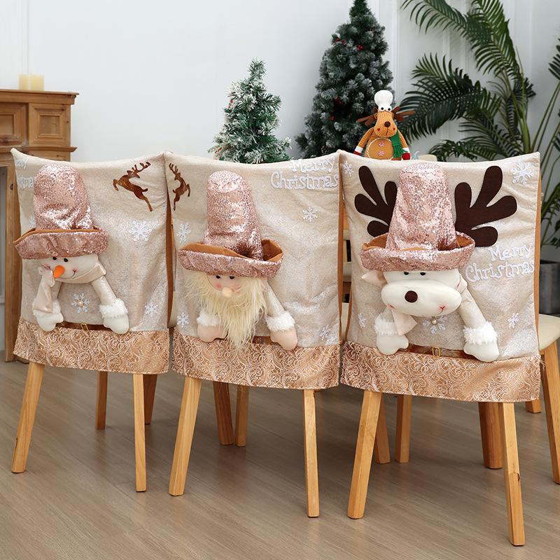 Christmas Chair Dust Cover Cute Cartoon Plush Toy Chair Back Cover Santa Claus Snowman Elk Festival Dress Up New Year Merry Xmas
