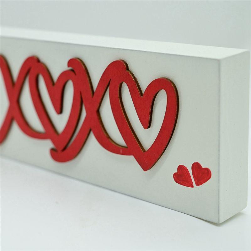 A20F-Happy Valentines Day Decorations, Kiss Valentines Sign, 2 Pieces Wooden Block Set, Valentine's Day Decor