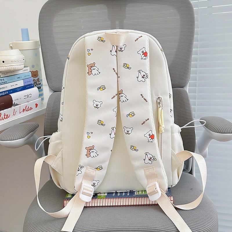 Schoolbag Cream Light Yellow Full Print Cartoon Bear Backpack Healing Department Vitality Girl Campus Student Party Class Backpack