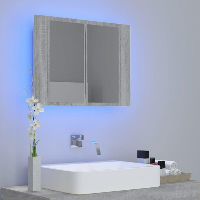 VidaXL Armoire à miroir LED Sonoma gris 60x12x45 cm Bois d'ingénierie, armoire à miroir de salle de bain, armoire à miroir 822842