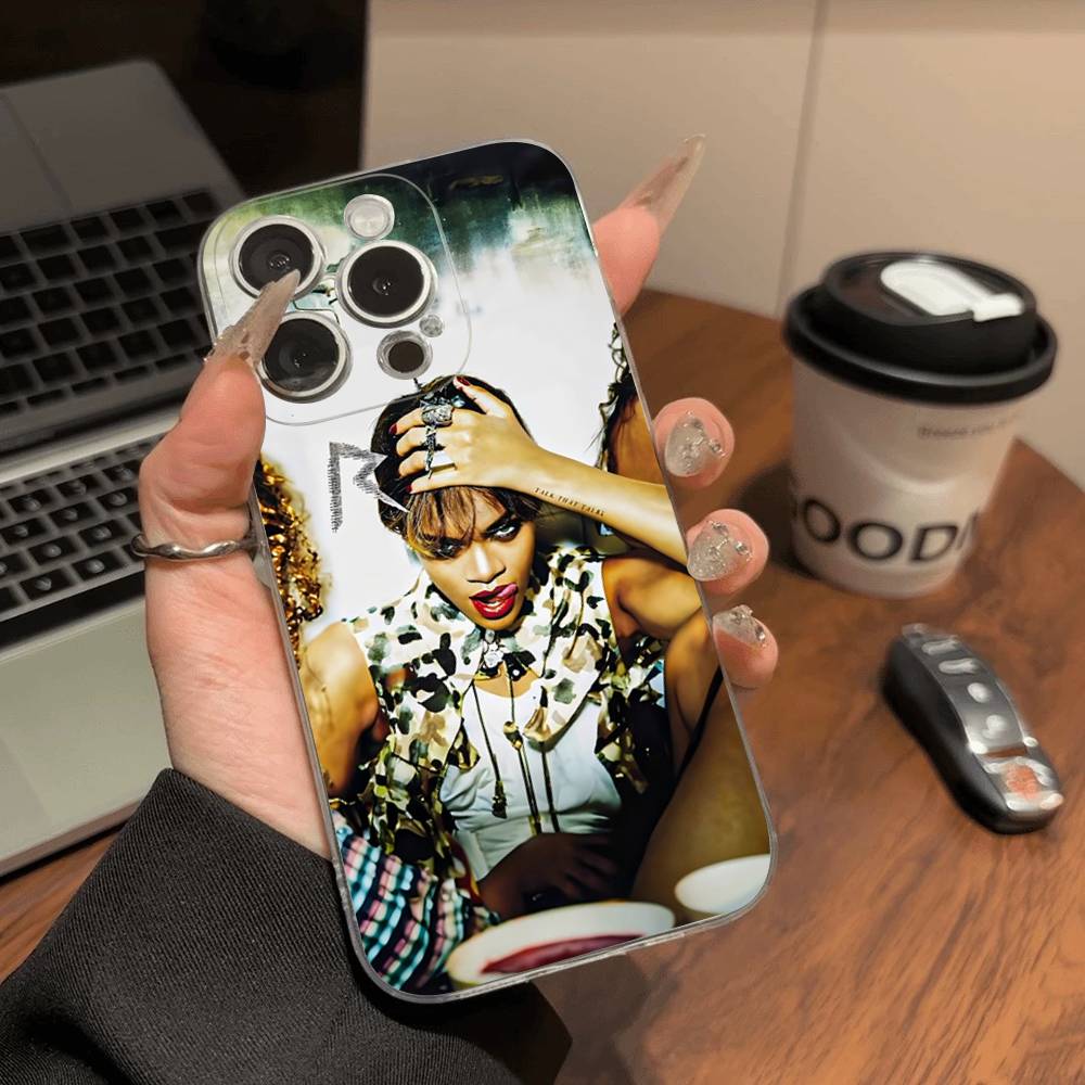 R-Rihanna Popular Singer Star Shockproof Silicone Clear Case for iPhone 17 16 15 14 13 12 11 Mini Pro Max Plus Cover