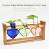 Creative Colorful Heart Shaped Transparent Glass Vase Wooden Frame Hydroponic Vase Container Home Ofice Table Decoration