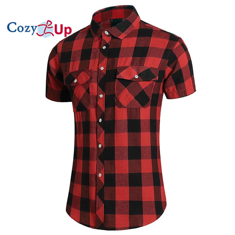 Cozy Up Cămăși pentru bărbați Causal Flannel în carouri Cămăși de lucru cu mânecă scurtă, cu nasturi