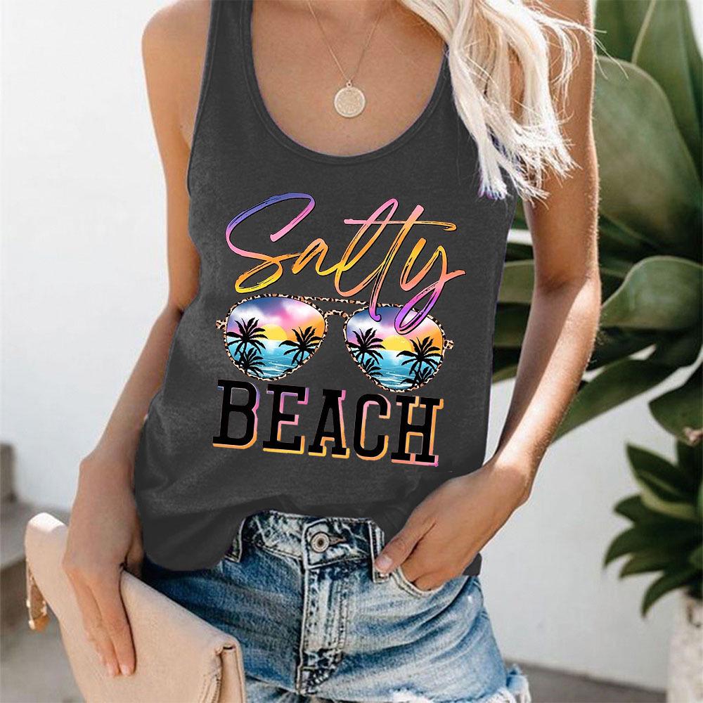 Débardeur de plage pour femme avec imprimé œil - Haut décontracté de voyage style européen et américain