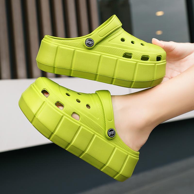 Womens Sandals Hole Shoes Chunky Slippers Summer Beach Shoes Outdoor Green Platform Sandals