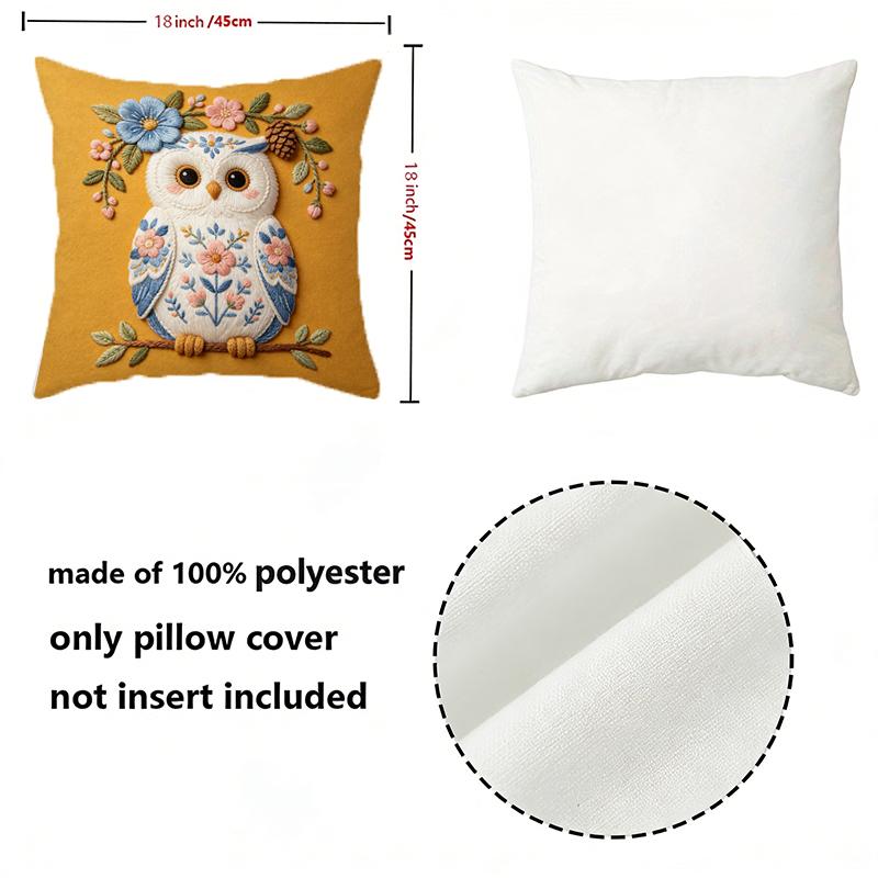 Embroidery Style Floral Owl Throw Pillow Covers Pattern Cushion Cover Suitable For Sofa Bedroom Car Pillow Cover