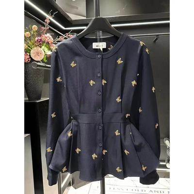 Women's Spring and Autumn Single-Breasted Outwear Tops Long Sleeve Printed Butterfly Shirt