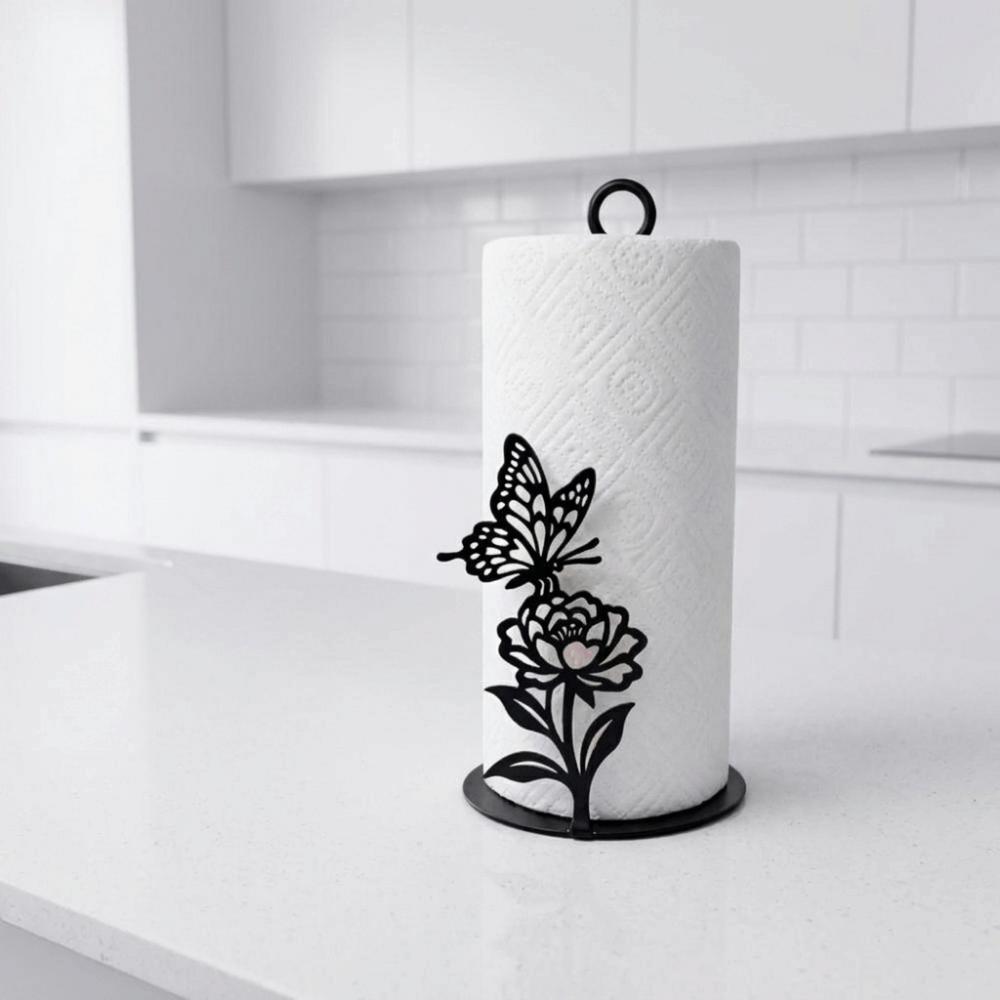 Simple 2D Flat Butterfly Napkin Holder Wooden Base Decorative Roll Paper Towel Holder Free Standing Paper Towel Rack Bathroom