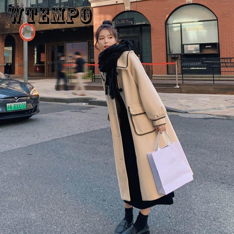 

Шерстяное пальто с пышными рукавами, женское осеннее и зимнее свободное и тонкое шерстяное пальто средней длины