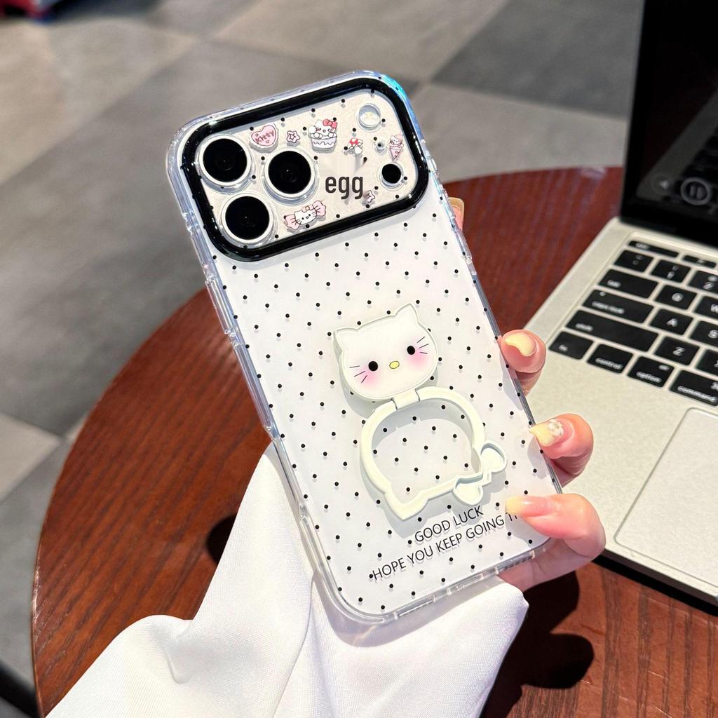 Summer Polka Dot Stand Case for iPhone 17 Pro Max/15 Pro/14 - Cute Design