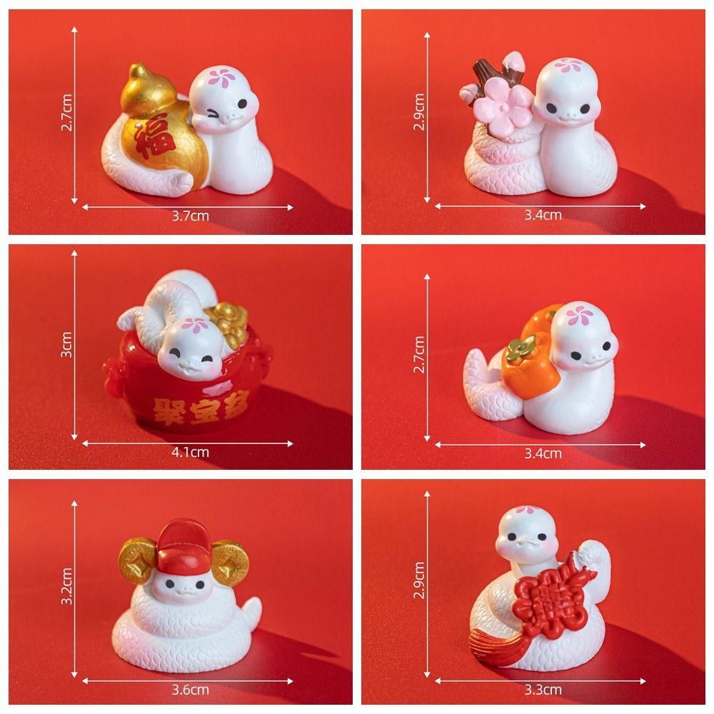 6pcs Chinese Style New Year Snake Figurine Cartoon Mini Snake Ornament  Birthday Party Gift