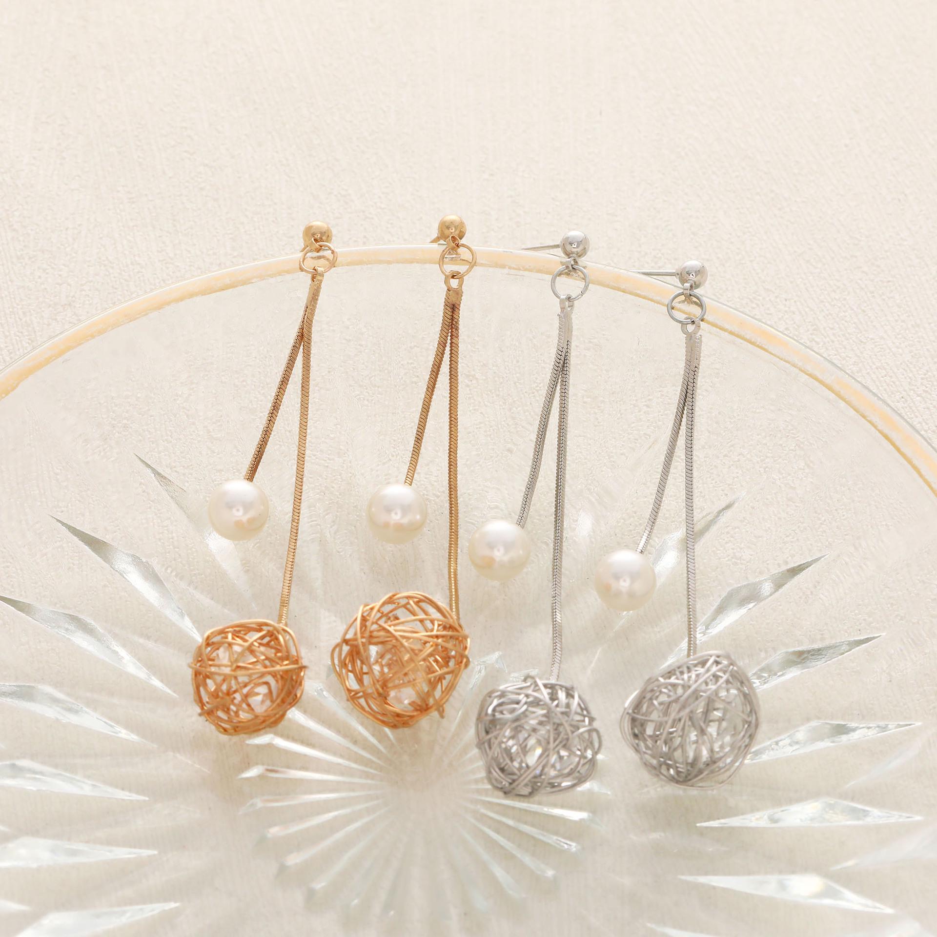 

Elegant Pearl and Alloy Dangle Earrings - Versatile European and American Style
