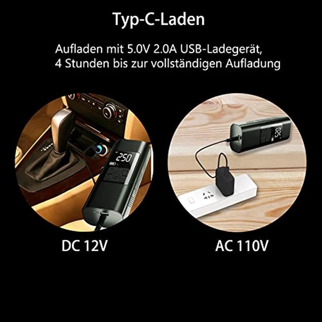 Portable Air Compressor Mini Car Tyre Pump 12 V 6000 Mah Rechargeable Electric Compressor Bicycle Pump 140 Psi Air Pump With Pressure Gauge For Car B