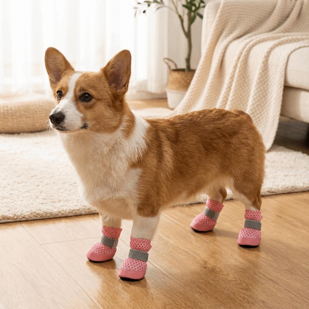 4PCS/SET Wear Resistant Dog Mesh Shoes Breathable Dog Net Shoes For Dogs Cats