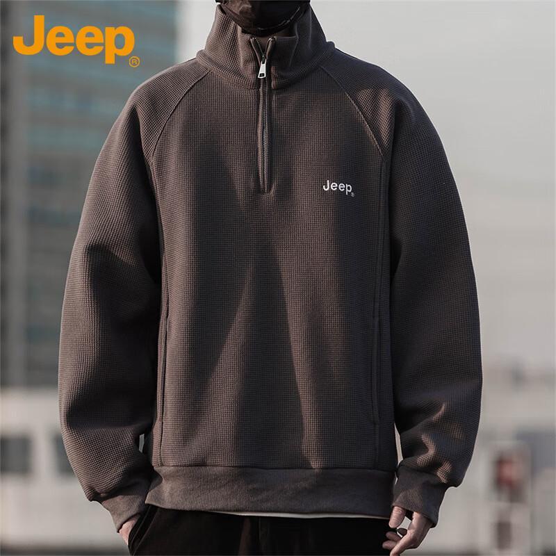 Jeep Men's Waffle Knit High-Neck Long Sleeve Pullover