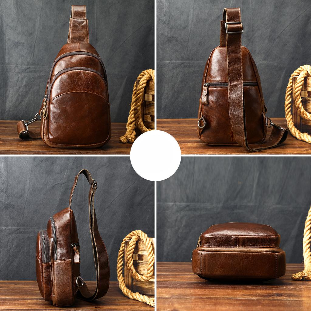 Herren Brusttasche aus echtem Leder Crossbody-Tasche Top-Layer Rindsleder Modische Herren Brusttasche Kleiner Rucksack