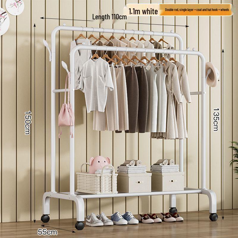 Sturdy Movable Floor-Standing Clothes Rack for Bedroom and Balcony Drying