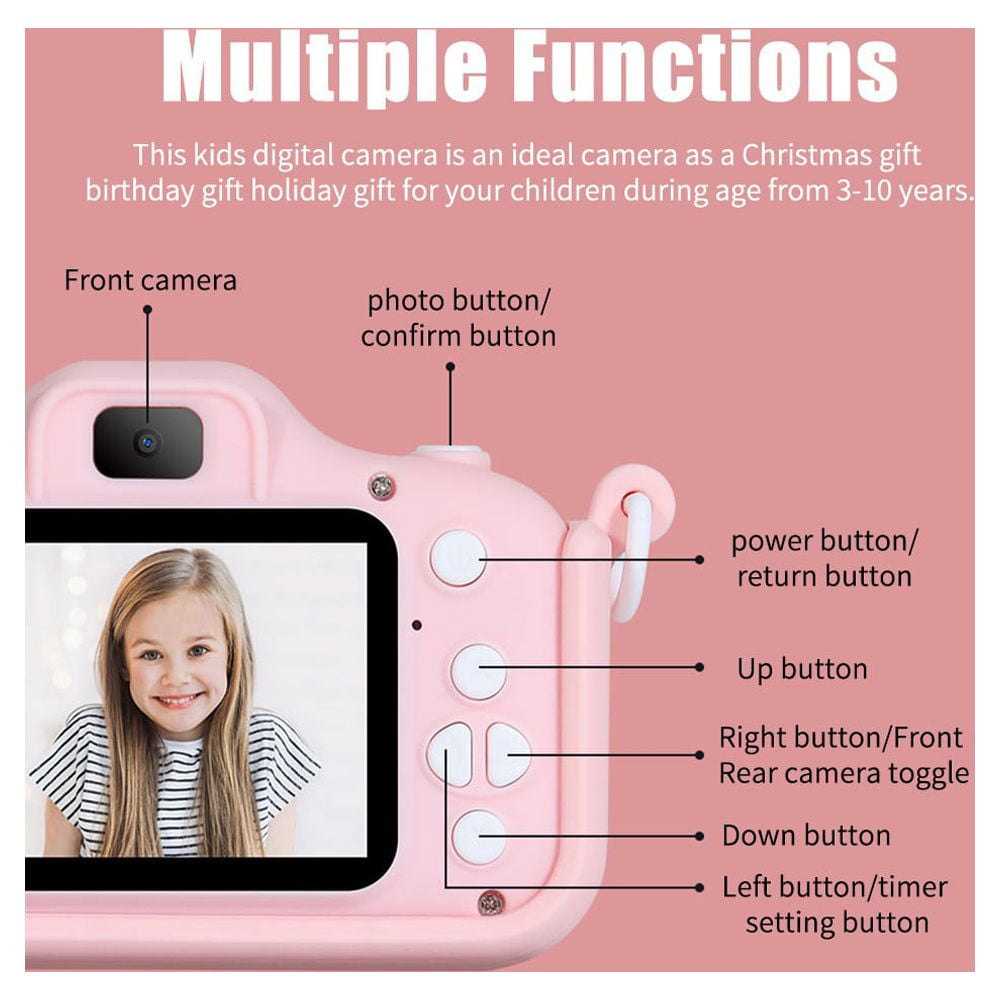 Kids Selfie Camera Christmas Birthday Gifts Girls Age 3-9 20MP Digital Cat Kitty Cameras Toddler Portable Toy 3 4 5 6 7 8 Year Old Girl 32GB SDCard