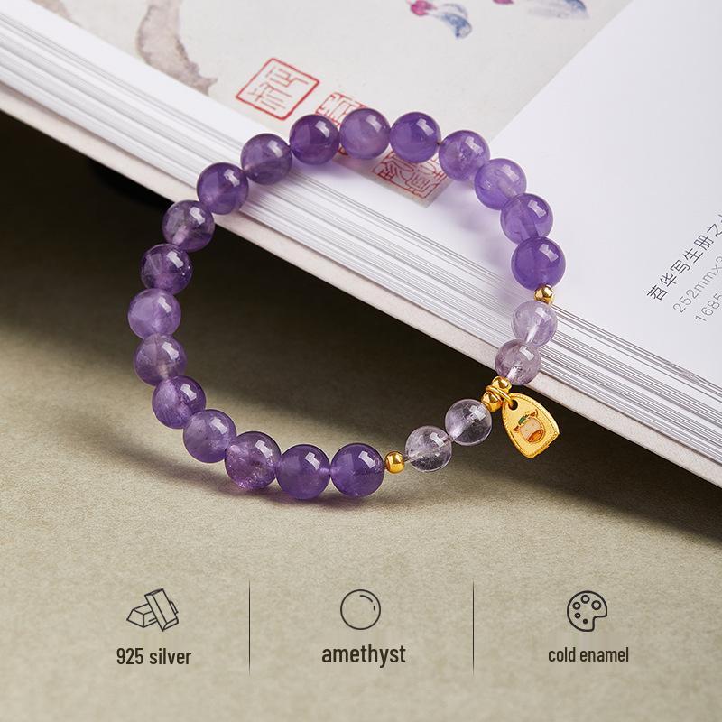 S925 Sterling Silver Zodiac Ox Amethyst Beaded Bracelet for Women