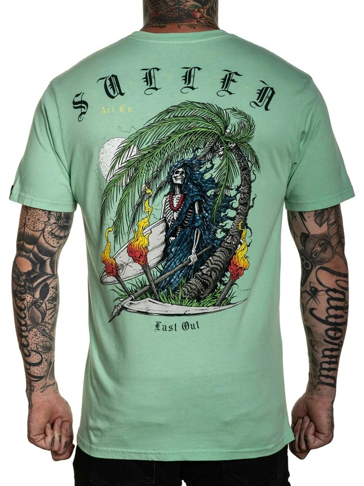 Sullen Men s Last Out Short Sleeve Premium T-shirt Surfer Skeleton Tattoo Tee 2XL
