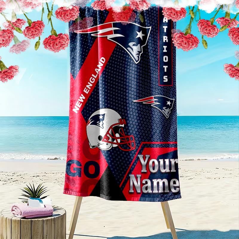 Name Custom New England Patriots Print Beach Towel, Large Soft Quick Dry Towel for Beach Camping Swimming