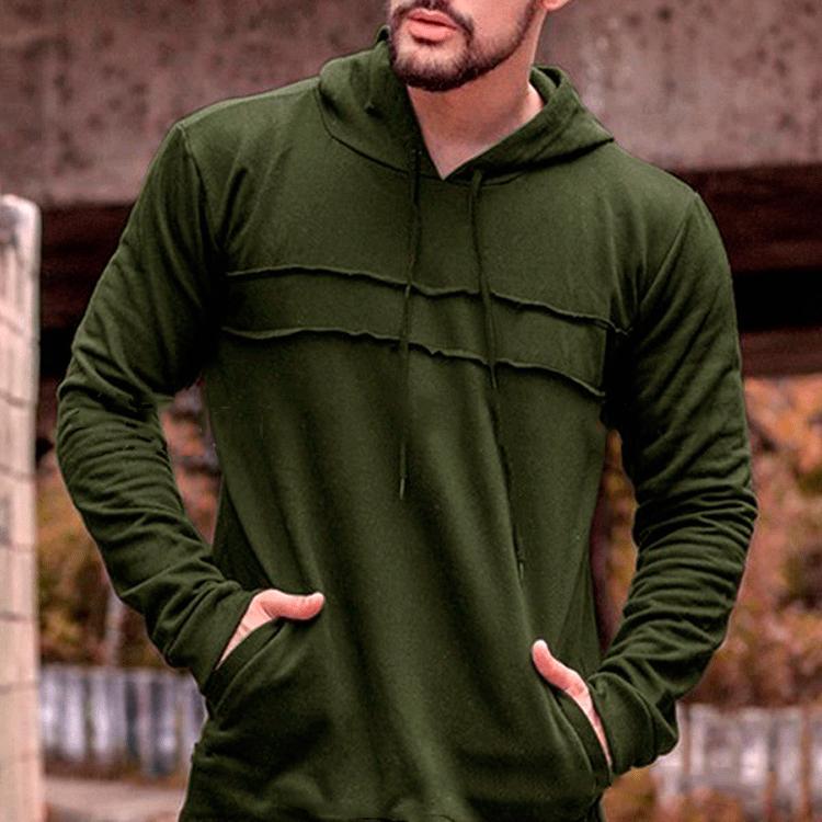 

Men s Casual Solid Color Patchwork Hoodie with Drawstring - Long Sleeve, Autumn/Winter Collection M армия зеленый