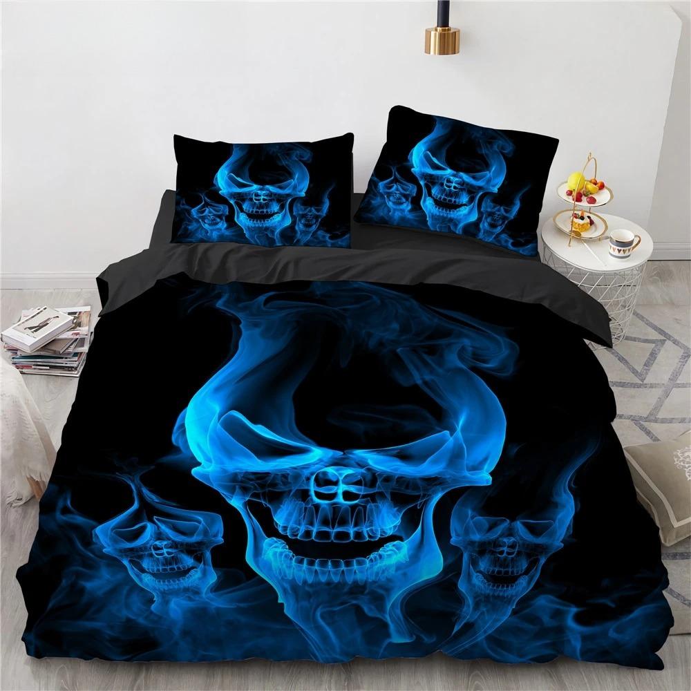 Black Hat Skull Bettwäsche-Set Queen-Size Halloween Bettbezug-Sets Moderner Stil Schlafzimmer-Bettwäsche-Set Bettdeckenbezug Kissenbezüge