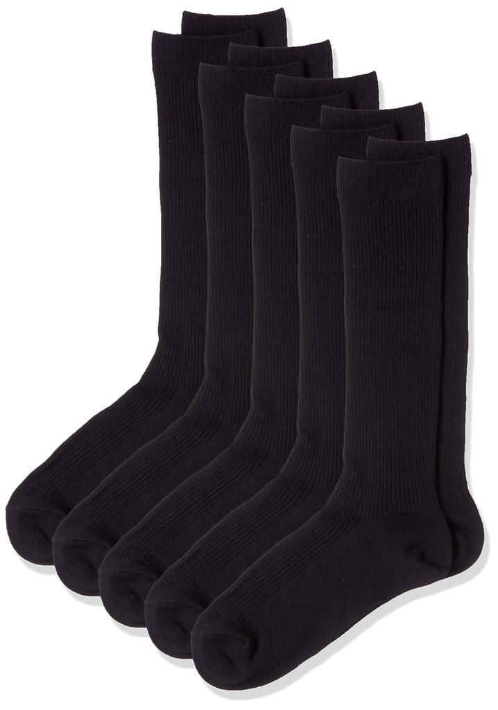 Fukusuke School Socks for Size 24 (Knee-Length) Girls, Antibacterial, Odor-Resistant, Moisture-Wicking, Quick-Drying, 5-Pair Set, Navy, (24-26cm)