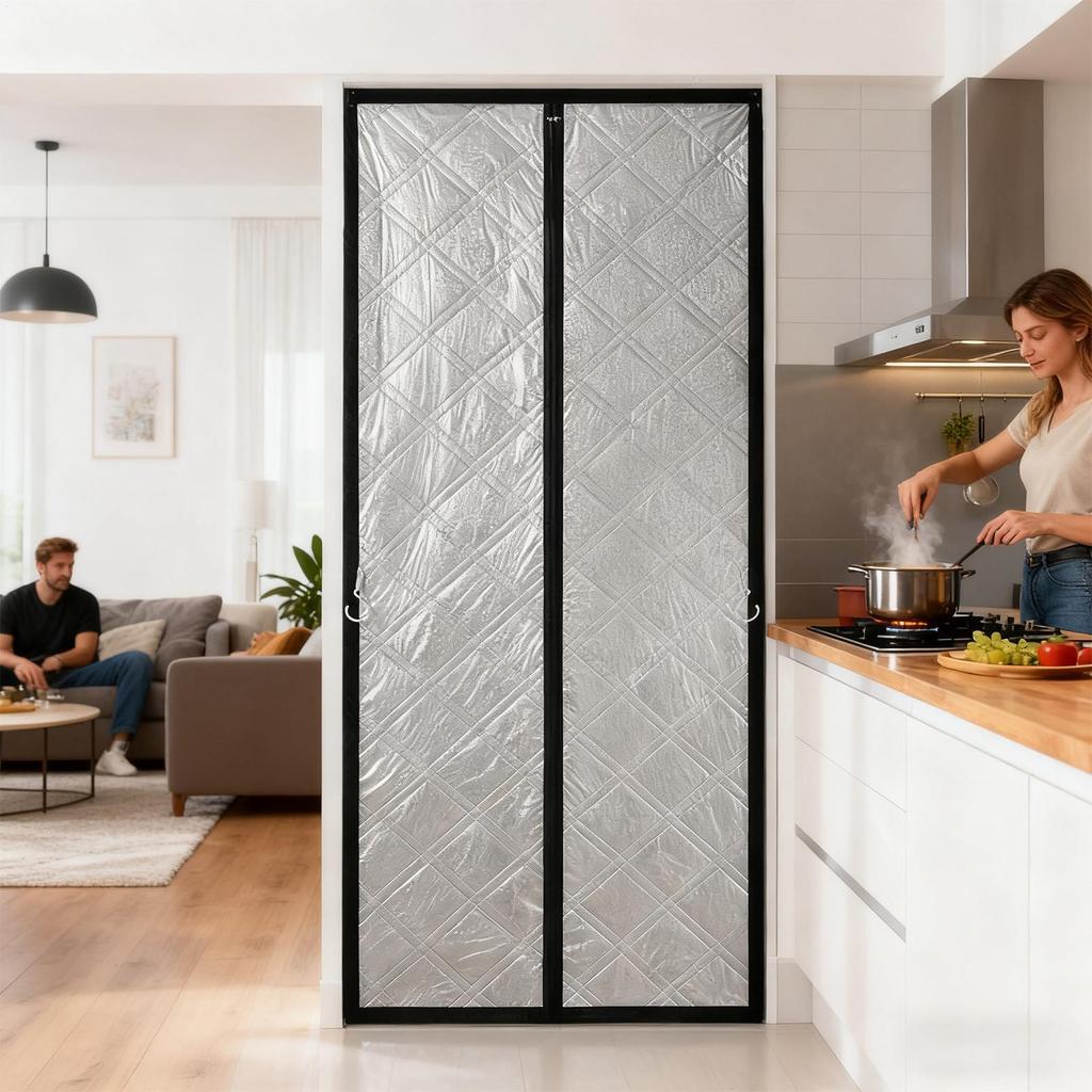 Magnetic Thermal Insulated Door Curtain Waterproof Filled with Thicken Cotton Insulation Cover Blanket cold proof blackout