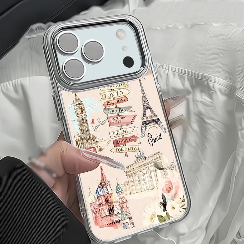 Snow Mountain Scenery Phone Case For iPhone 17 Pro Max Plating Lens Frame Clear Soft Cover For iPhone 16 15 14 13 Pro Max 11 16E 17E