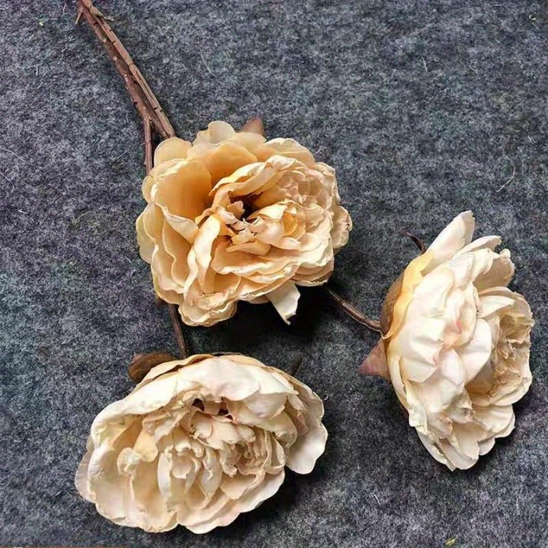 1Pc Simulation Single Three-Head Dry Peony Flower for Wedding Home Decoration Holiday Decoration Valentine's Day Gift