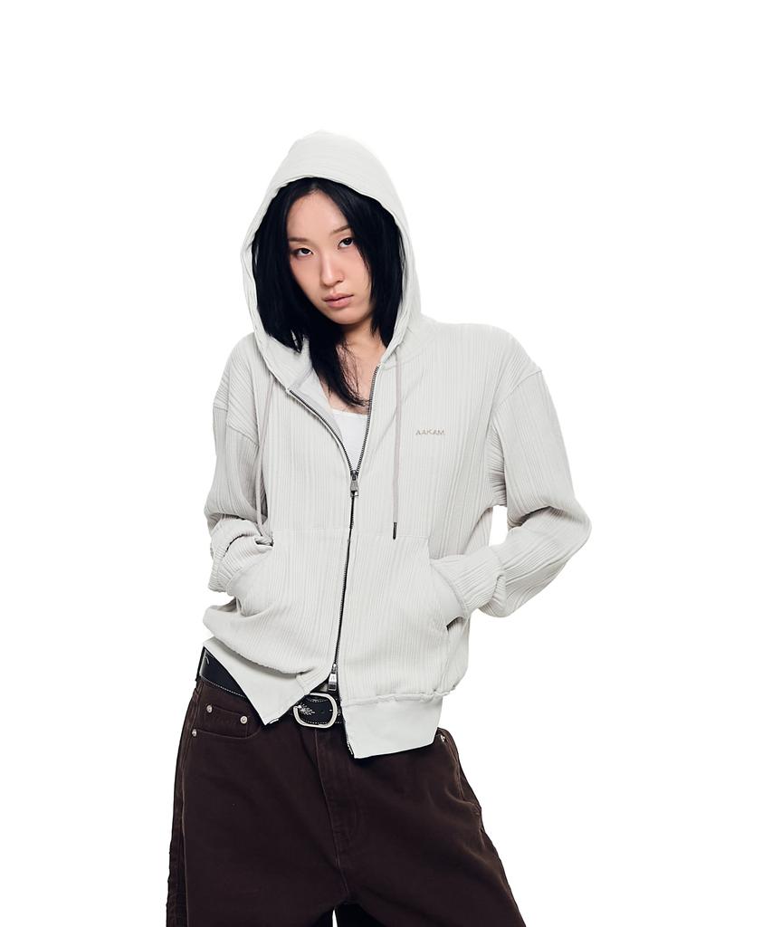 Aakam Knitted Zip-Up Hoodie (Ivory)