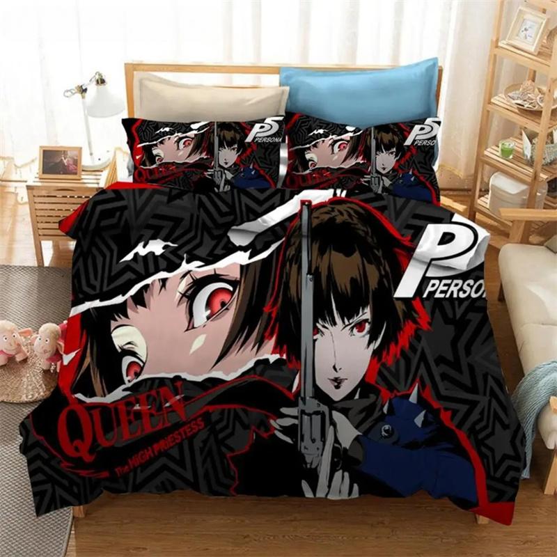 Móda 3D Tisk Persona 5 P5 Anime Hra Ložní Set Dvojlůžko Twin King Povlak na Přikrývku Přikrývka Povlak na Polštář Chlapci Dívky Dospělí Ložnice