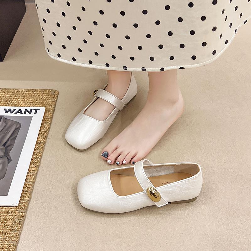 Square Head Mary Jane Shoes Women's Summer New Spring Shallow Mouth Soft Sole Small Leather Shoes Low Heel Flat Sole Single Shoes Women