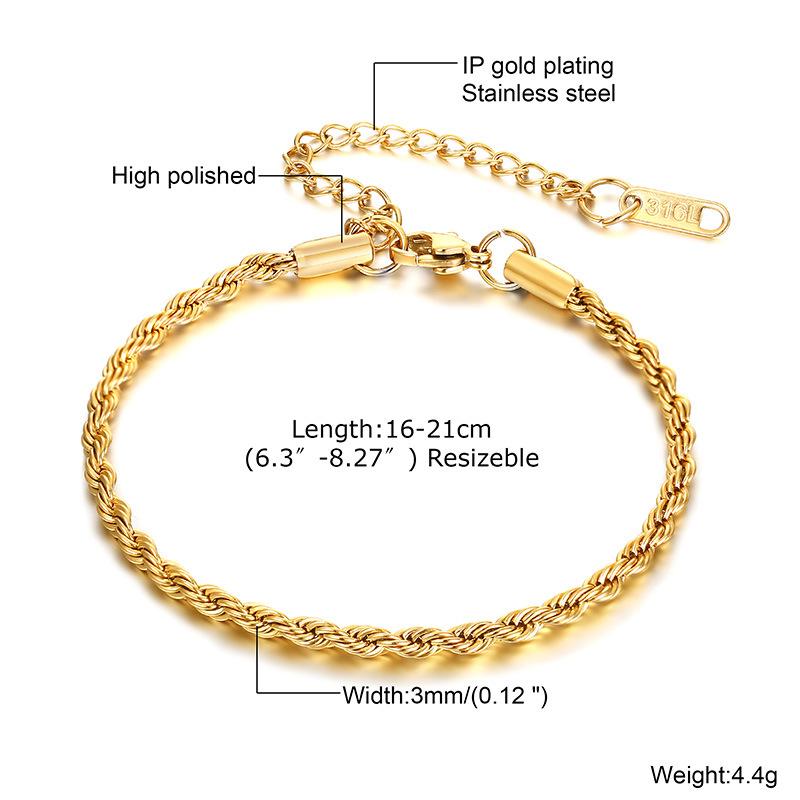 Fashion Accessories, Stainless Steel Twist Bracelet Bracelet 18K Gold Women'S Jewelry