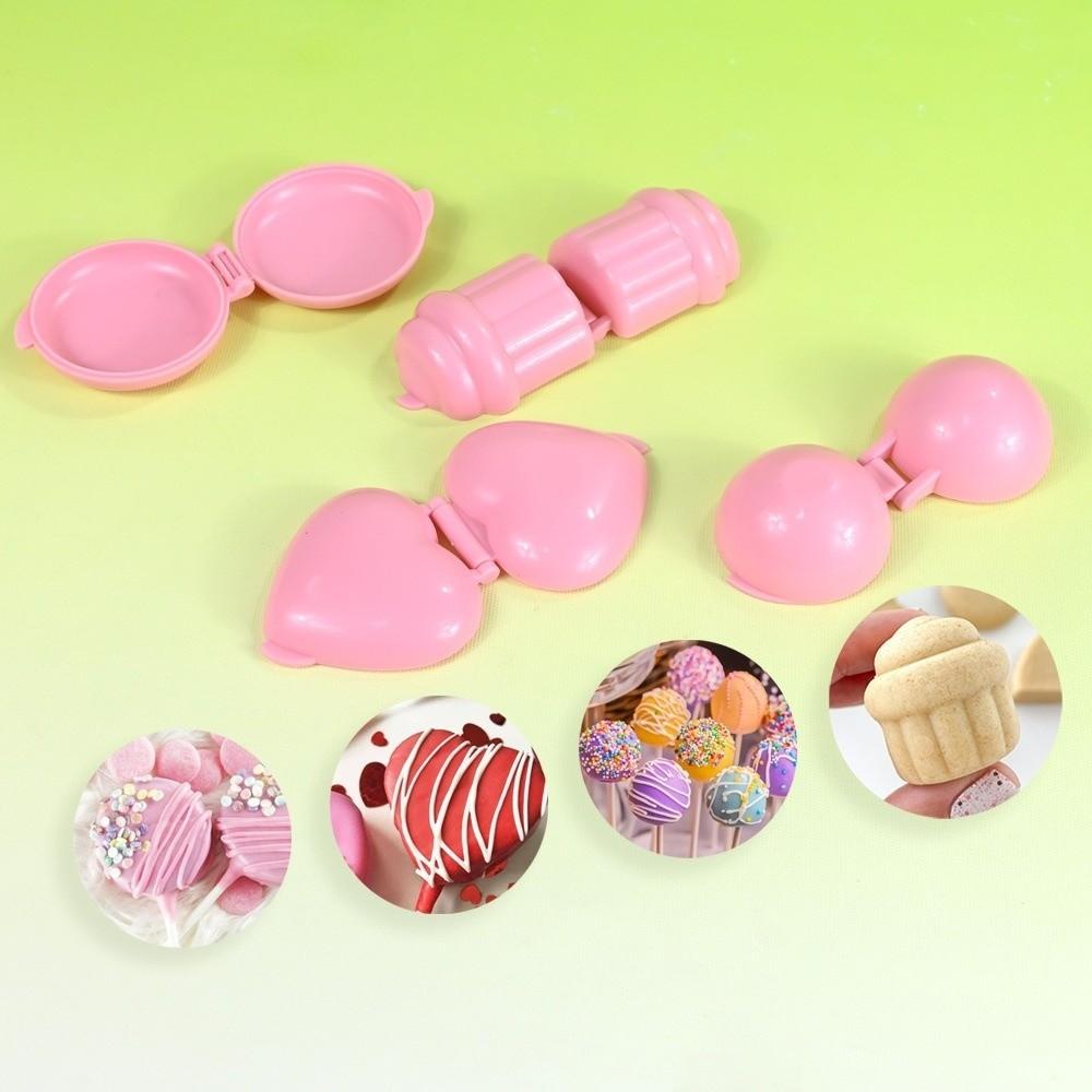 4pcs Heart Cake Round Shape Cake Pop Mold Set Pink Purple Cake Pop Shaper for Party Treats