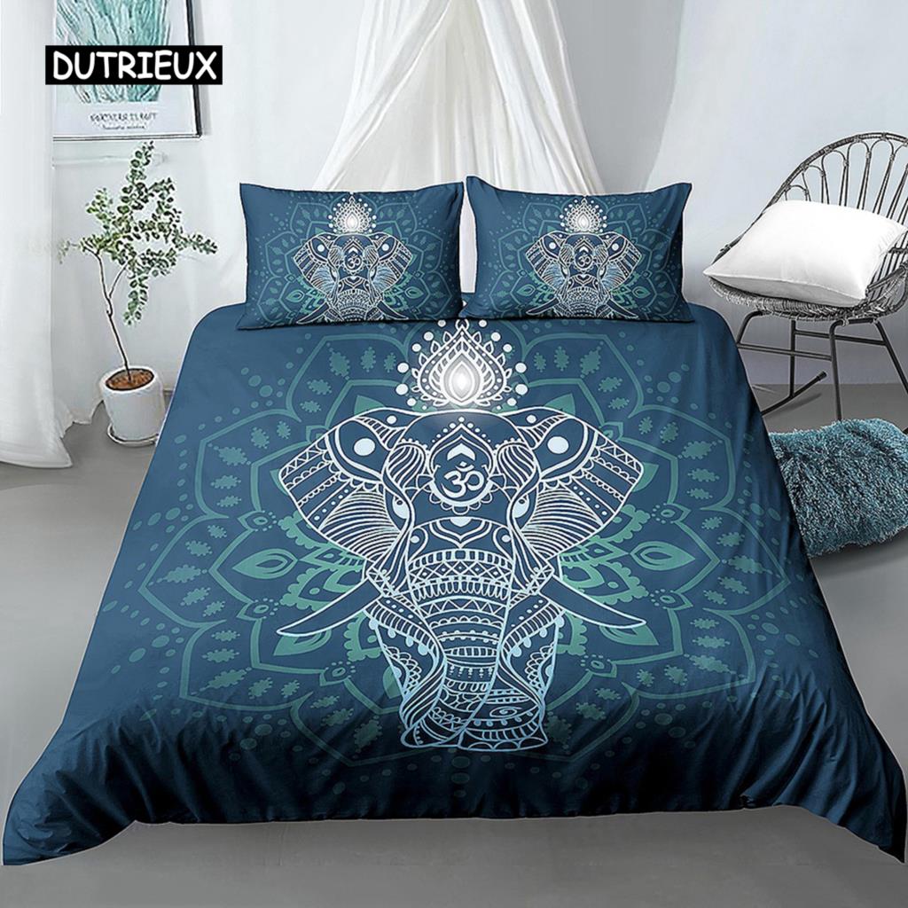 Elephant Duvet Cover Set Bohemian Style Decorative Quilt Cover Set Soft Microfiber Double Queen King Size Polyester Bedding Set