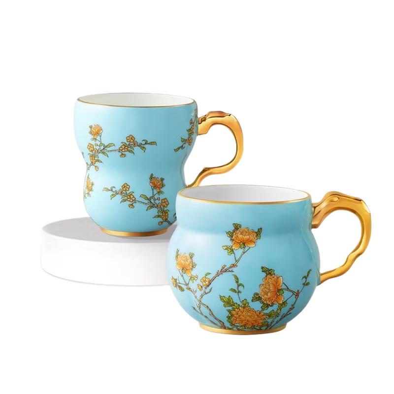Auratic Madam Porcelain West Lake Blue Couple Teacups
