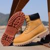 Unisex Yellow High-Top Waterproof Martin Boots – Trendy Autumn/Winter Cowhide Workwear for Couples