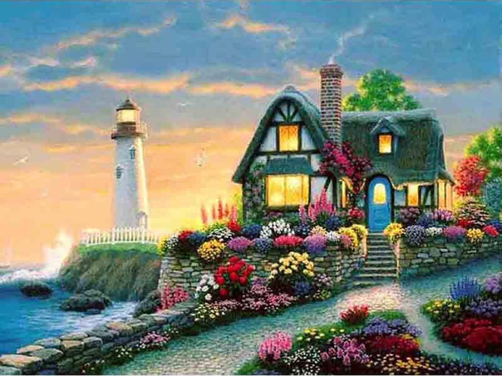Diy Diamond Embroidery 5D Landscape Forest Hut Cross Stitch Riverside Path Round Diamond Painting Mosaic New Year Gift