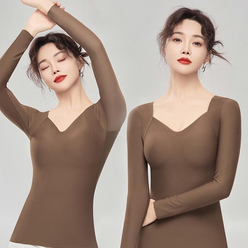 Hyaluronic Acid Skin-Beautifying Long Sleeve Top with Chest Pads - Warm, Seamless Base Layer for Autumn and Winter