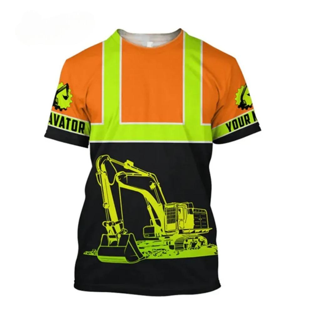 Excavator 3D High-definition Digital Printing Summer Men's Round Neck Short Sleeved T-shirt